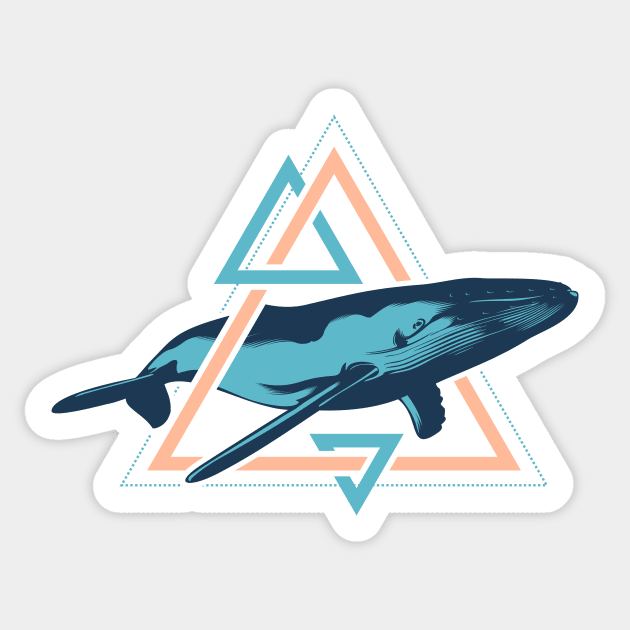 Swimming Humpback Whale, Blue Sticker by yulia-rb